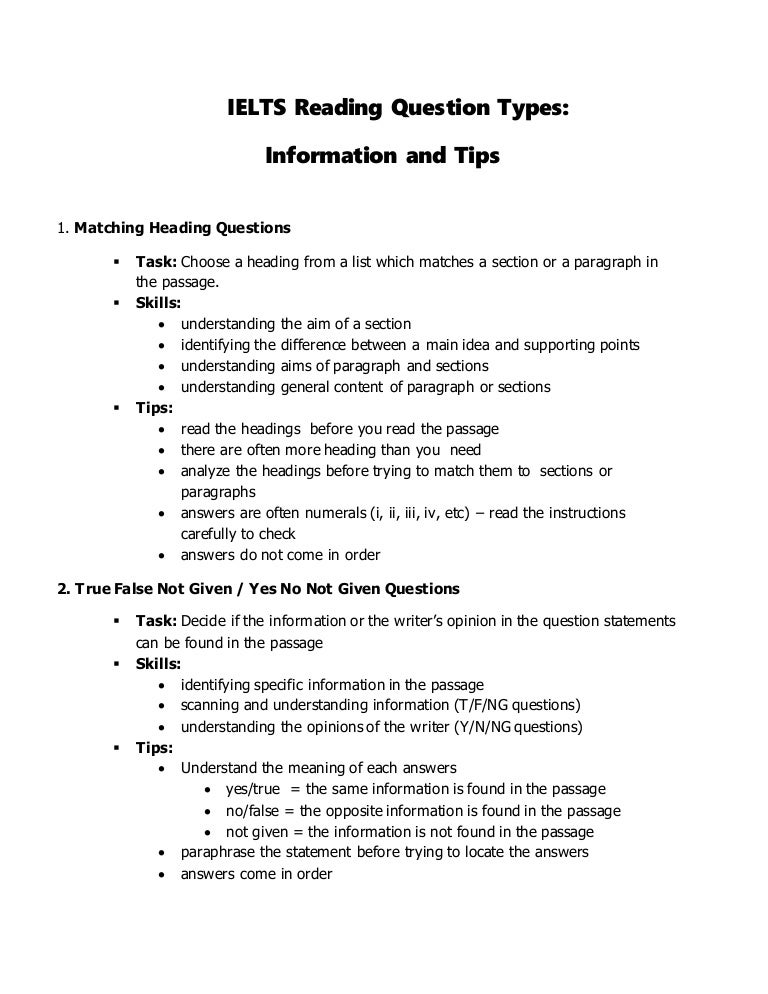 IELTS Reading Question Types Information and Tips