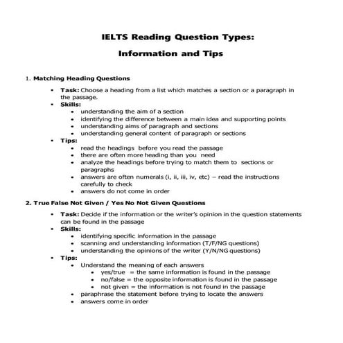 IELTS Reading Question Types: Information and Tips 