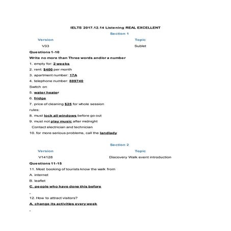 Ielts 2017.12.14 listening real excellent