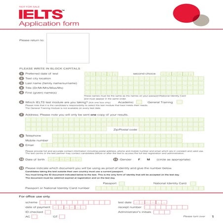 IELTS Application Form 2018