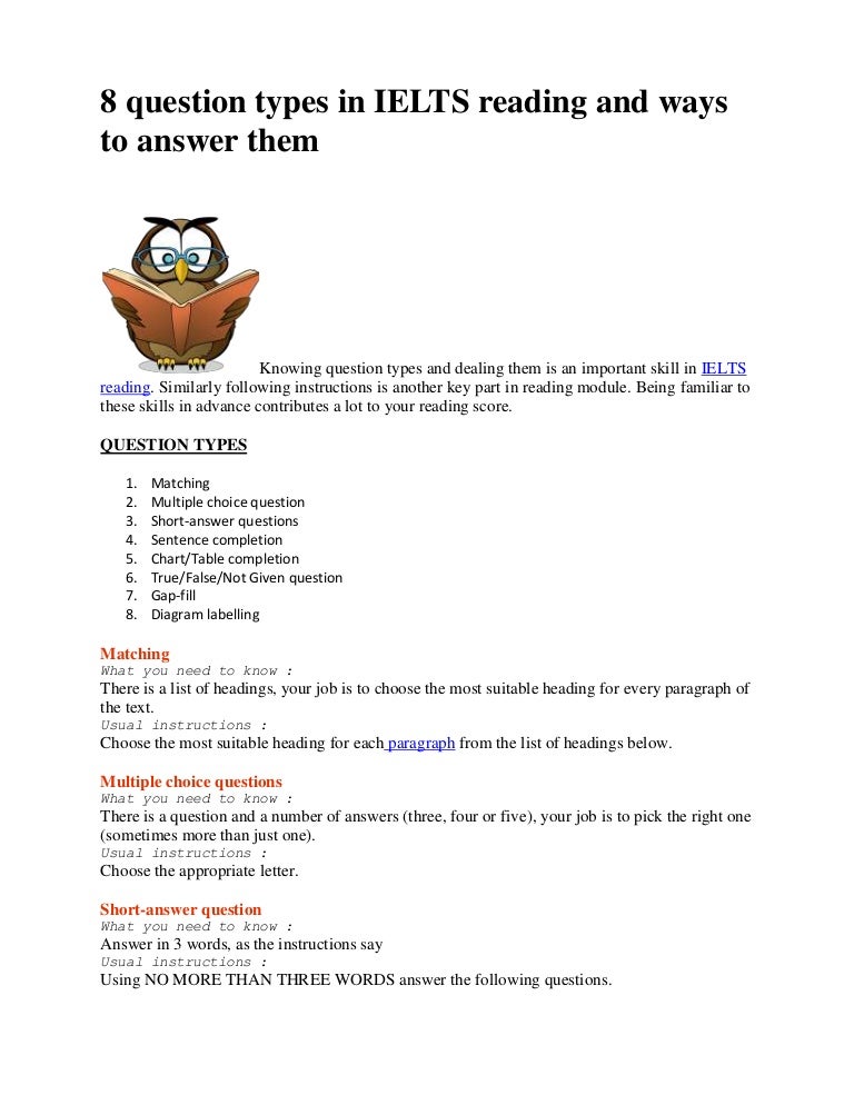 IELTS reading tips (8 types of questions and ways to answer them)