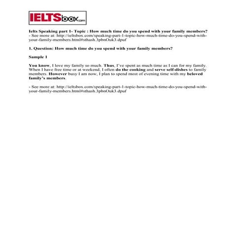 Ielts speaking part 1 - Topic:  How much time do you spend with your family m...