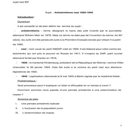 Sujet antisémitisme nazi IEP Paris