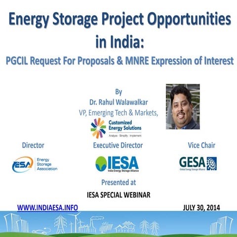 IESA special webinar on energy storage project (MNRE, PGCIL) opportunities in...