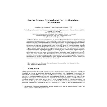 Service Science Research and Service Standards Development