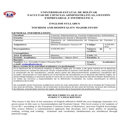 Syllabus Idioma Extranjero Técnico IV 