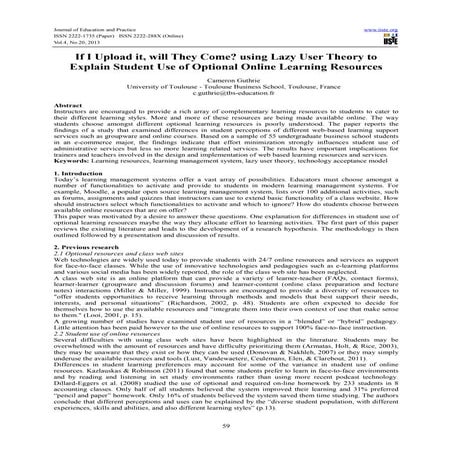 If i upload it, will they come using lazy user theory to explain student use ...