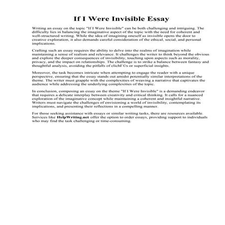 If I Were Invisible Essay
