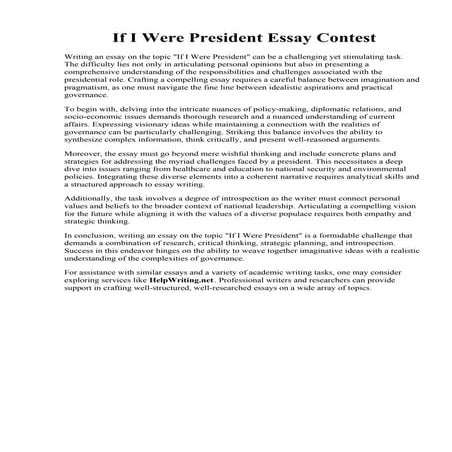 If I Were President Essay Contest