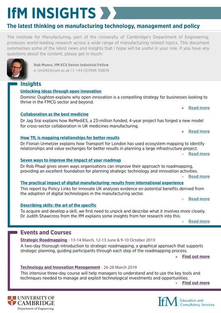 Insights from Institute for Manufacturing, Cambridge Nov18