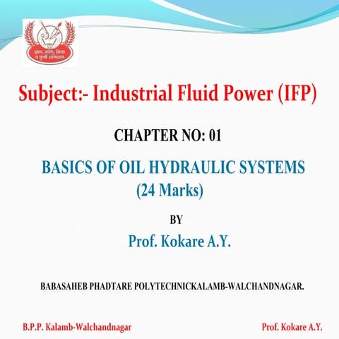 Ifp ch. no. 1 basics of oil hydraulic systems