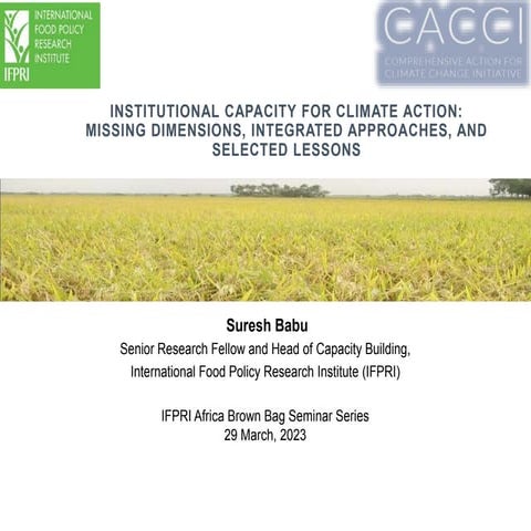 ‘’Institutional Capacity for Climate Action: Missing Dimensions,   Integrated...