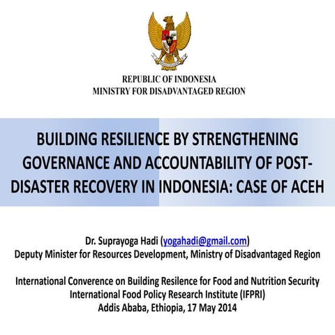 Building resilience by strengthening governance and accountability of post-di...