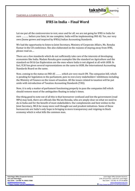 IFRS in India via IND AS