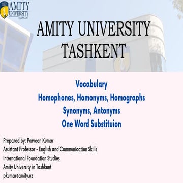 IFS Vocabulary - Homophones, Homonyms, One Word Substitution