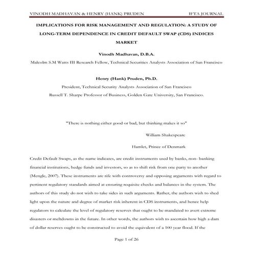IMPLICATIONS FOR RISK MANAGEMENT AND REGULATION: A STUDY OF LONG-TERM DEPENDE...