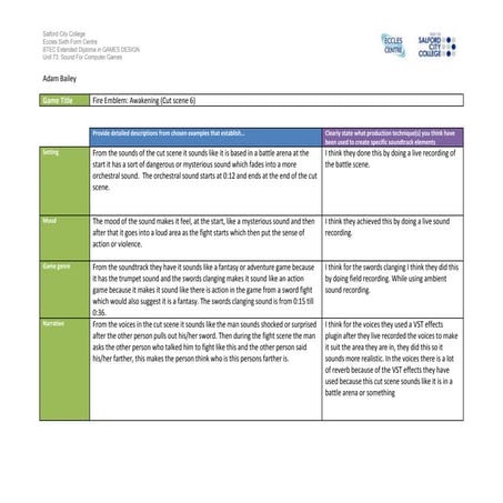 Ig1 task 2 analysis work sheet fire emblem