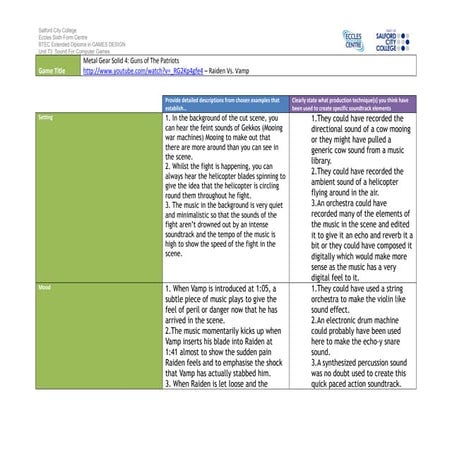 IG1 task sheet cut scene analysis