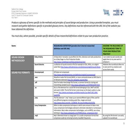 Ig2 task 1 work sheet | DOCX