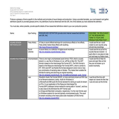 IG2 Task 1 Work Sheet