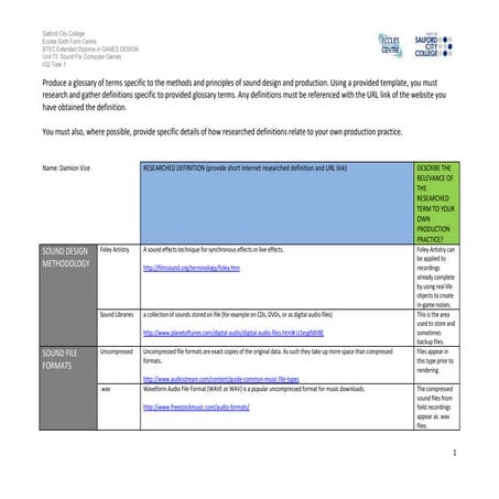 Ig2 task 1 work sheet damion vize