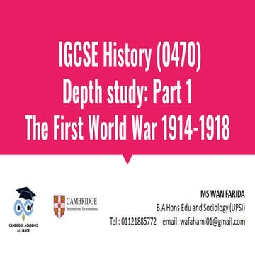 Igcse history (0470)  depth study  part 1  the first world war 1914 1918