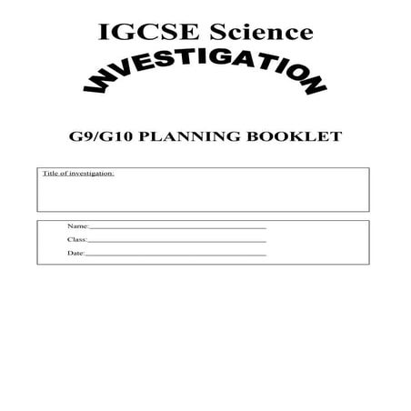 IGCSE planning an investigation student booklet