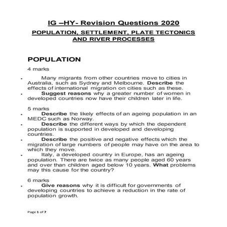 Ig hy revision questions  pop, sett, plt. tect, rvr procs