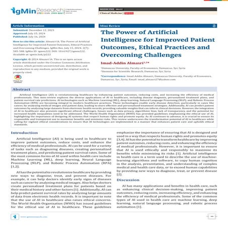 Ethics and Efficiency: AI’s Journey in Modern Medicine | PDF