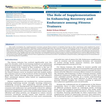 Impact of Dietary Supplements on Recovery and Endurance in Fitness Professionals