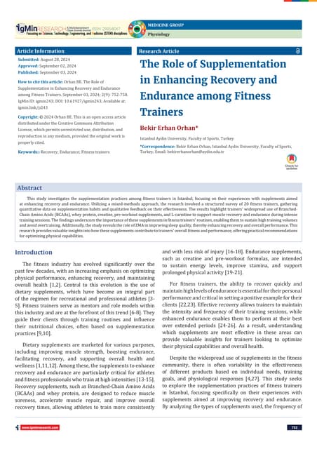 Impact of Dietary Supplements on Recovery and Endurance in Fitness Professionals