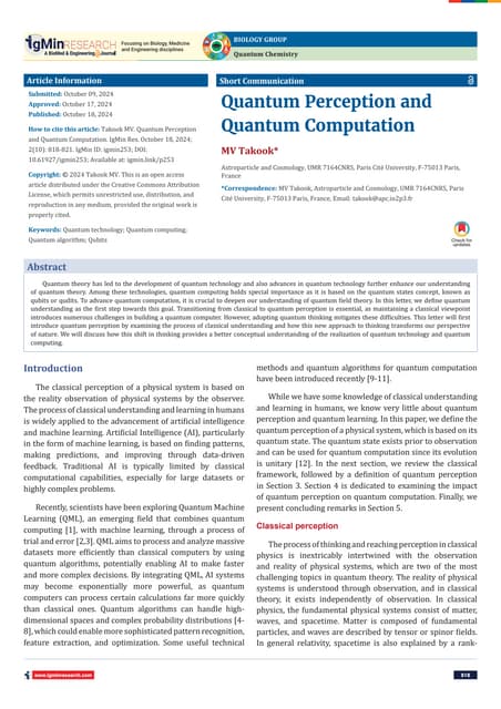"Exploring Quantum Perception and Advanced Quantum Computing Techniques"
