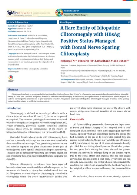 Management of Rare Idiopathic Clitoromegaly with HBsAg Positivity Through Dor...