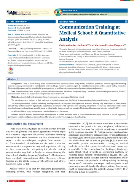 Communication Training at Medical School: A Quantitative Analysis