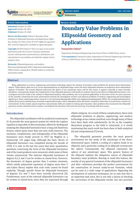 Boundary Value Problems in Ellipsoidal Geometry and Applications