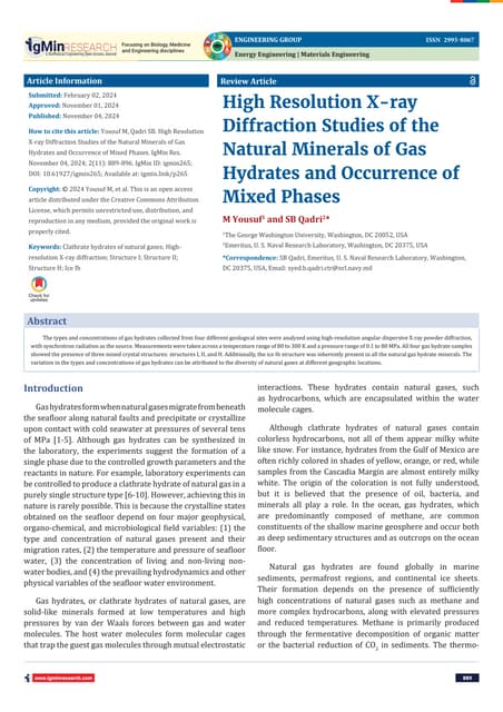 High Resolution X-ray Diffraction Studies of the Natural Minerals of Gas Hydr...