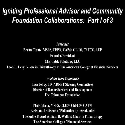 Igniting Advisor and Community Foundation Collaborations