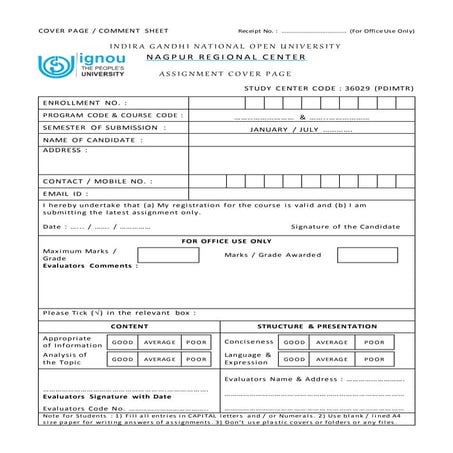 ignou assignment pdf front page