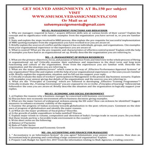 Ignou mba solved assignment june 2017