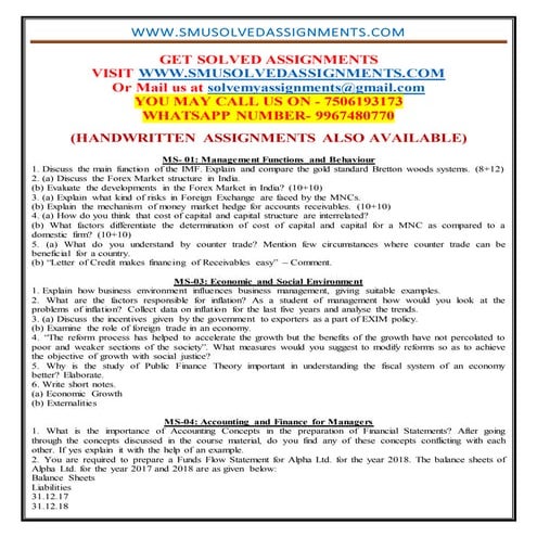 Ignou mba december 2019 solved assignments  