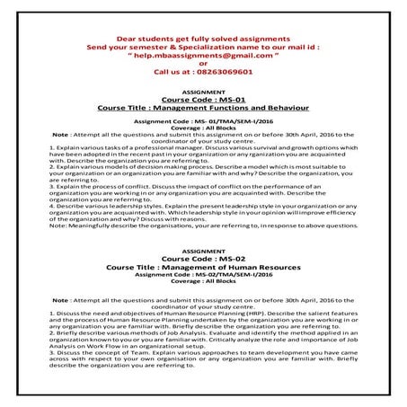 Ignou mba solved assignments january 2016