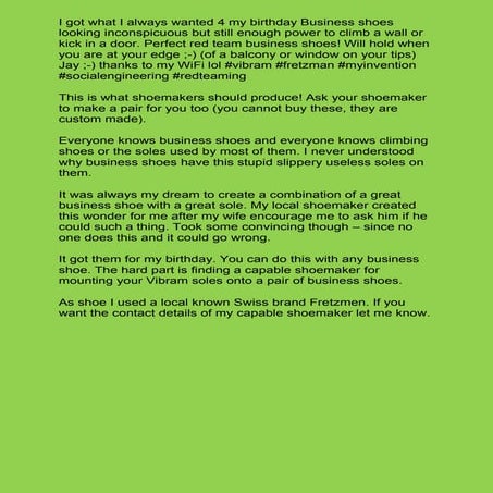 Business shoes looking inconspicuous but still enough power to climb a wall o...