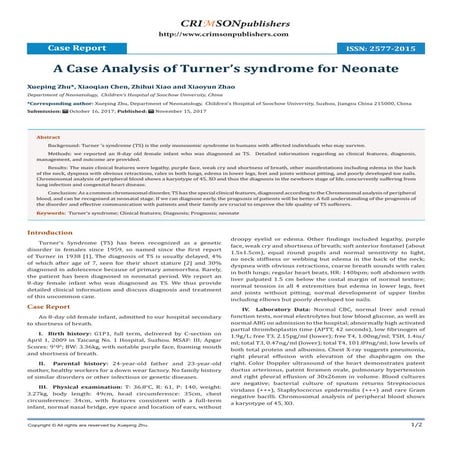A Case Analysis of Turner’s syndrome for Neonate_Crimson Publishers