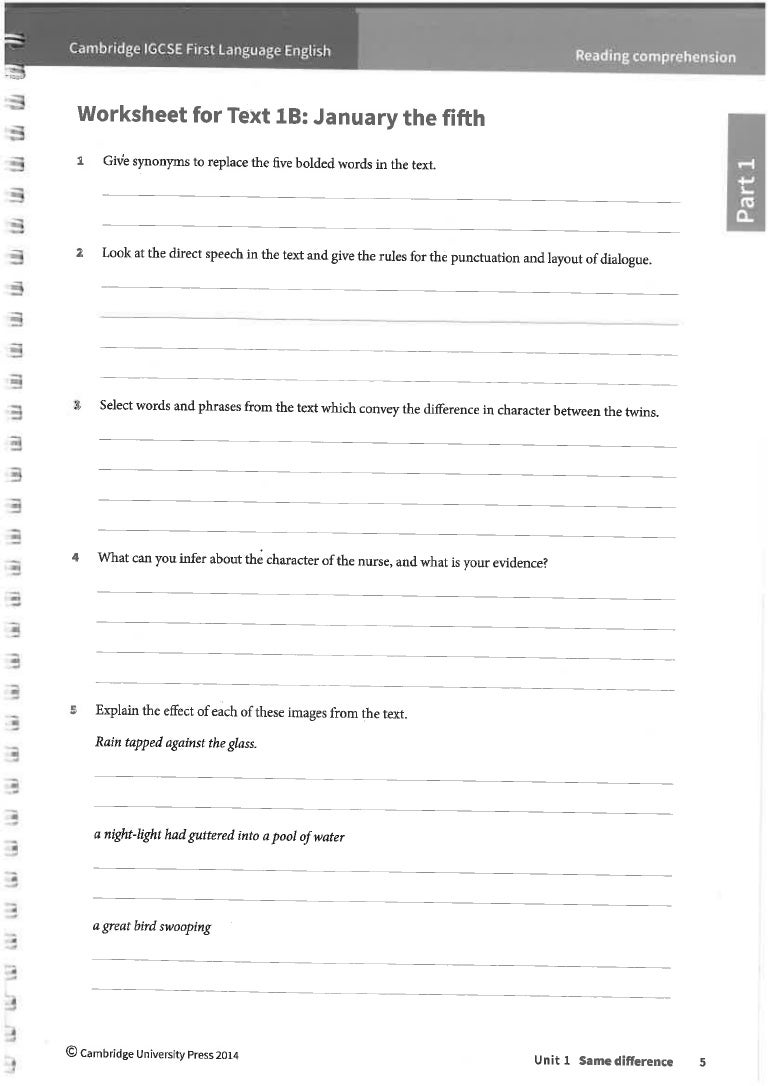IGSE 1 worksheet for Text 1B