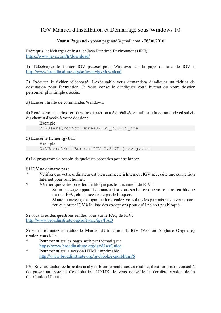 Igv Manuel D Installation Et Demarrage Sous Windows 10 Version Franca