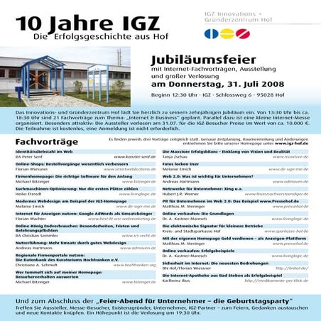 Einladung 10 Jahre IGZ Hof