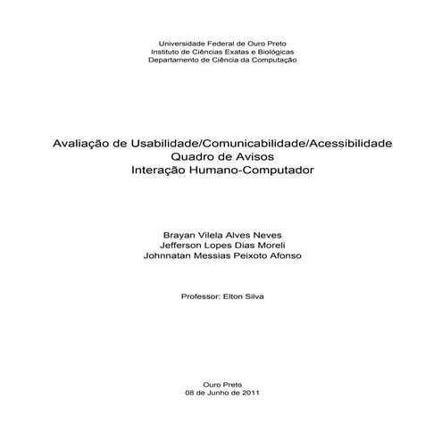 Avaliação de Usabilidade, Comunicabilidade e Acessibilidade - Quadro de Avisos