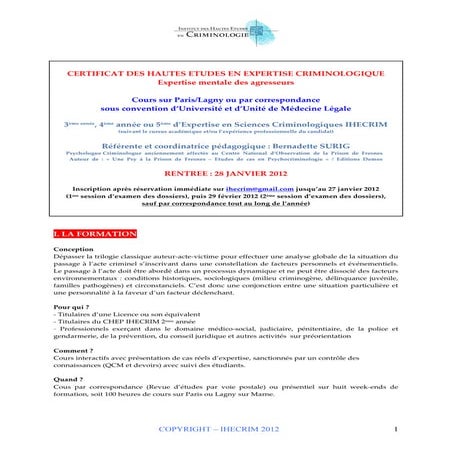 Ihecrim psychocrimologie expertise mentale des agresseurs
