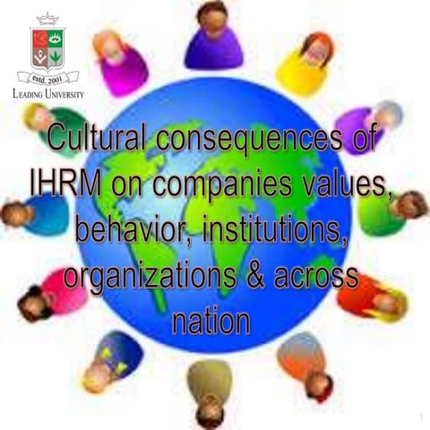 Cultural consequences of IHRM on company’s values, behavior, institutions, or...