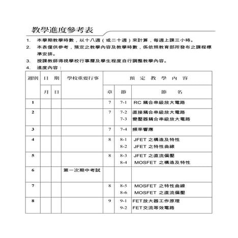 電子學Ii 教學進度表